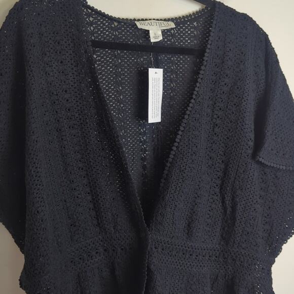 NWT BEAUTIFUL by Lawrence Zarian The Josie Novelty Sweater Topper-Black-Large - Picture 4 of 10